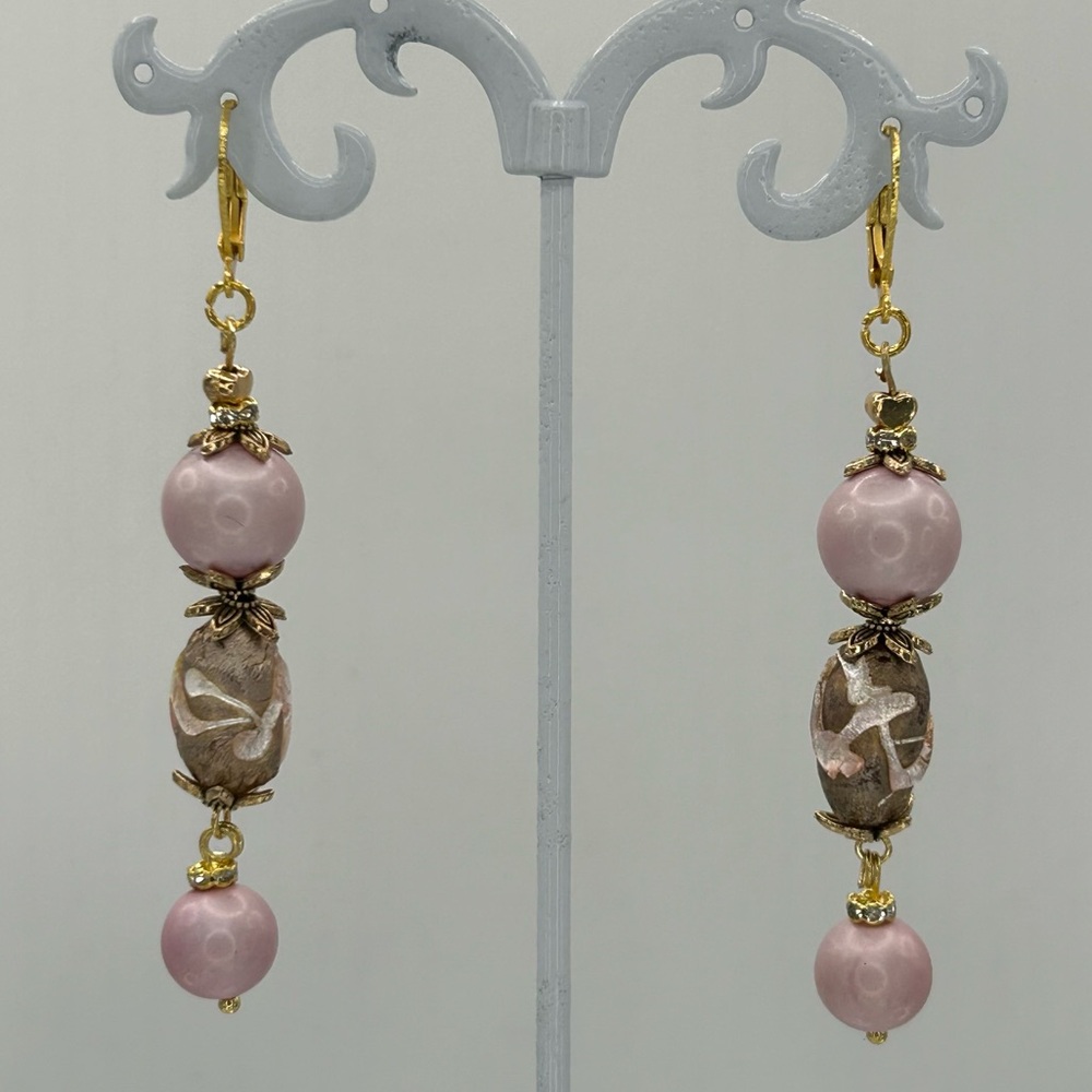 Vintage Faux Pink Pearls and Pink and Gold Vintage Beaded Earrings